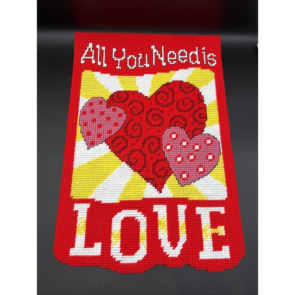 Plastic Canvas February Wall Decor Completed Red Valentine's Love 12 X 18"